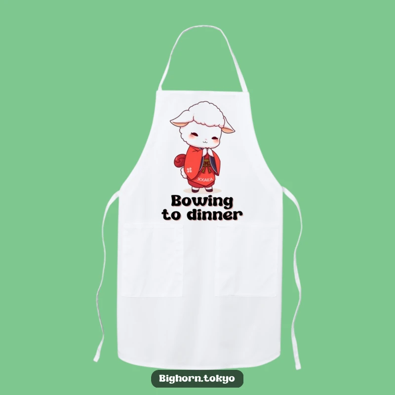 Funny White Sheep Red Kimono Apron: Cook with Grace and Giggles