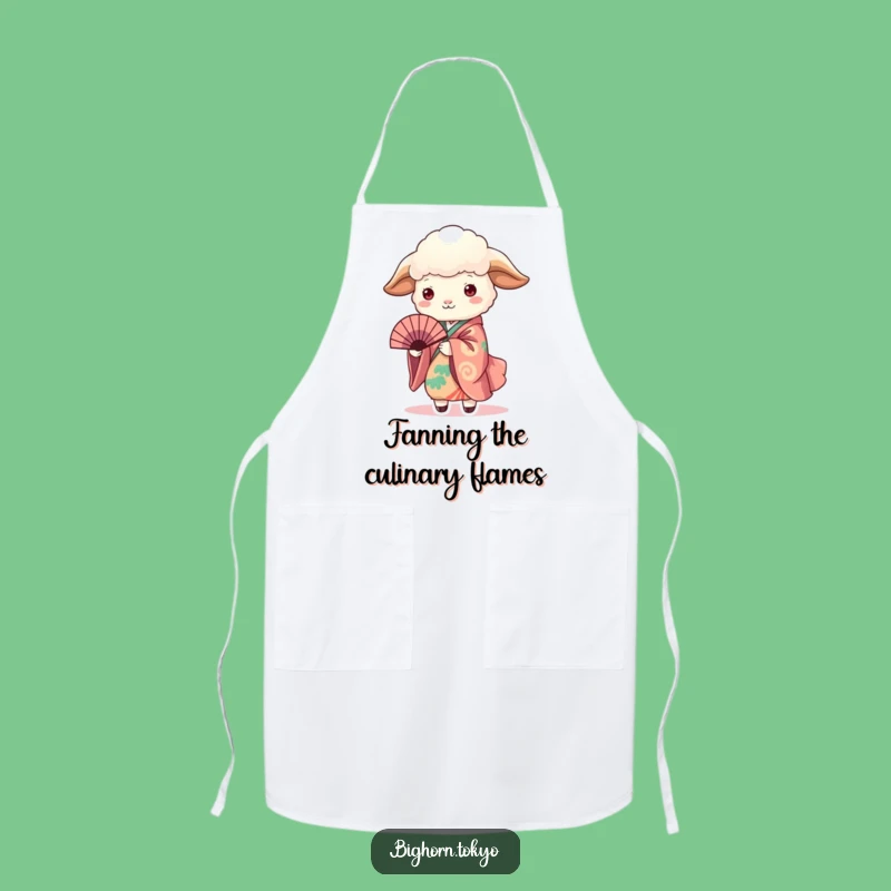 Funny Sheep in Kimono Holding Fan Apron: Cook in Style and Give a Funny Gift