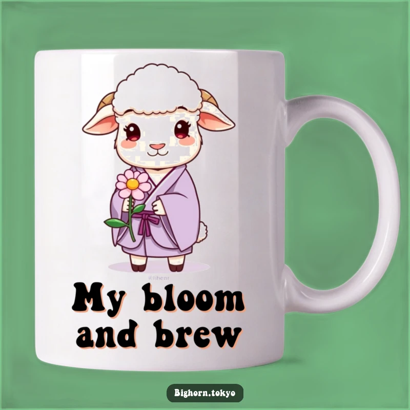 Funny Sheep Lavender Kimono Flower Offering Mug: Gentle Humor Gift