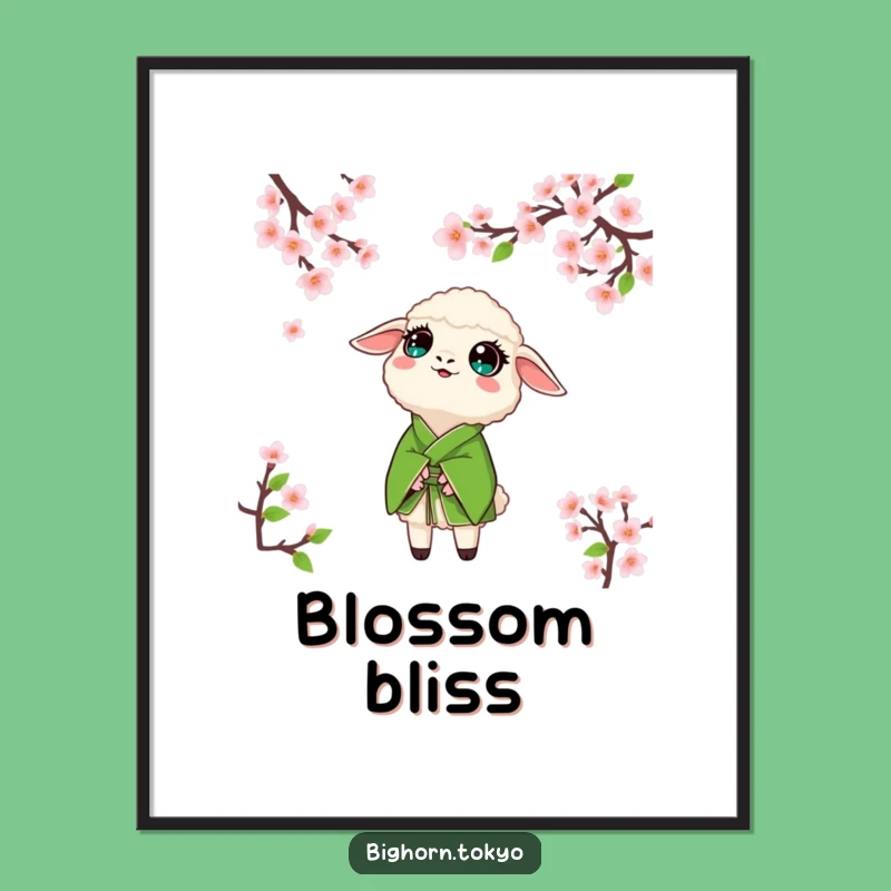Funny Sheep Green Kimono Digital Art: Awestruck Blossom Beauty