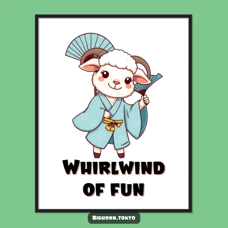 Funny Sheep Blue Kimono Digital Art: Twirling Joyful Celebration