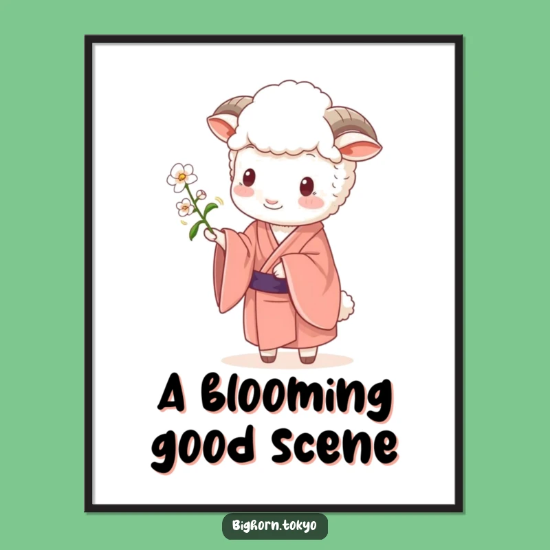 Funny Sheep Kimono Blossom Digital Art: Instant Serene Decor with This Funny Gift