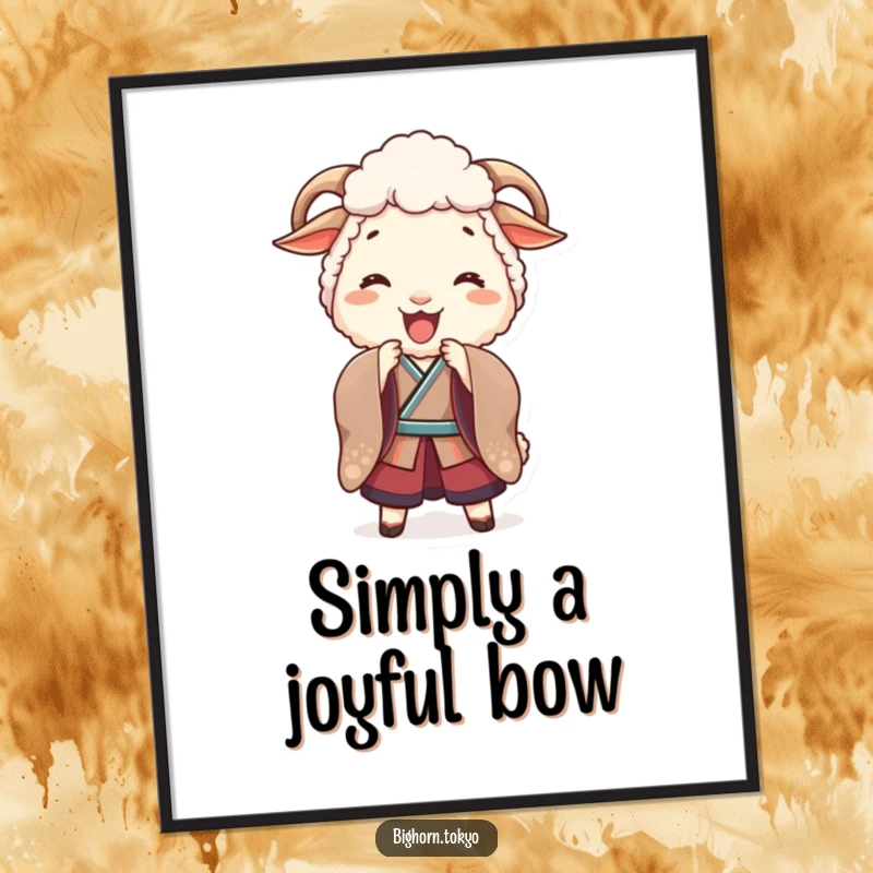 Funny Sheep Kimono Bow Digital Art: High-resolution art of a funny sheep in a kimono bowing playfully, symbolizing joy and good cheer.