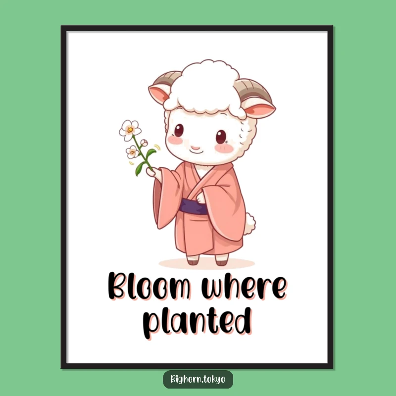 Funny Sheep Kimono Blossom Poster: Serene Art and a Delightful Funny Gift