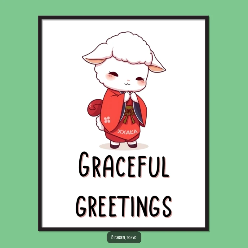 Funny White Sheep Red Kimono Poster: Graceful Humor for Your Walls