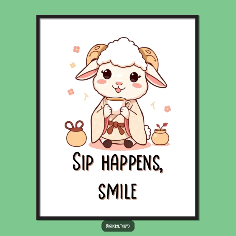 Funny Sheep Kimono Tea Poster: Peaceful Art and a Charming Funny Gift