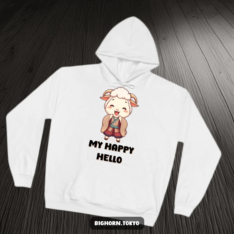 Cozy Funny Sheep Kimono Bow Hoodie: A soft hoodie featuring a funny sheep in a kimono bowing playfully, perfect for cheerful comfort.
