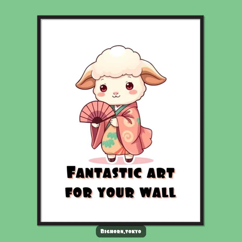 Free Printable Wall Art: Funny Kimono Sheep Fan for Whimsical Downloadable Decor