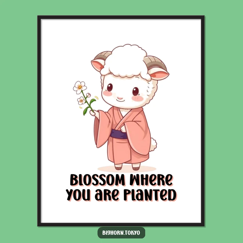 Free Printable Wall Art: Kimono Sheep Blossom for Delicate and Funny Downloadable Decor