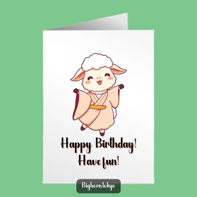 Free Printable Birthday Card: Twirling Kimono Sheep for a Joyful Downloadable Gift
