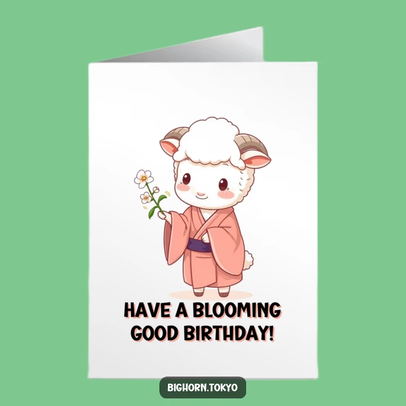 Free Printable Birthday Card: Kimono Sheep Blossom for a Delicate Downloadable Gift