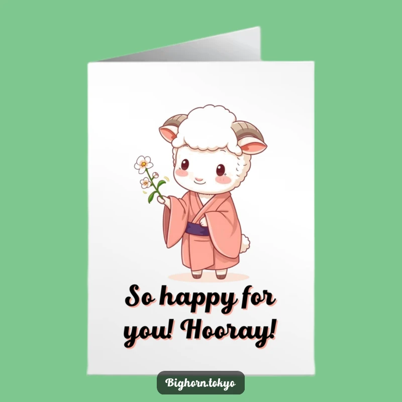 Free Printable Congrats Card: Kimono Sheep Blossom for a Sweet Downloadable Greeting
