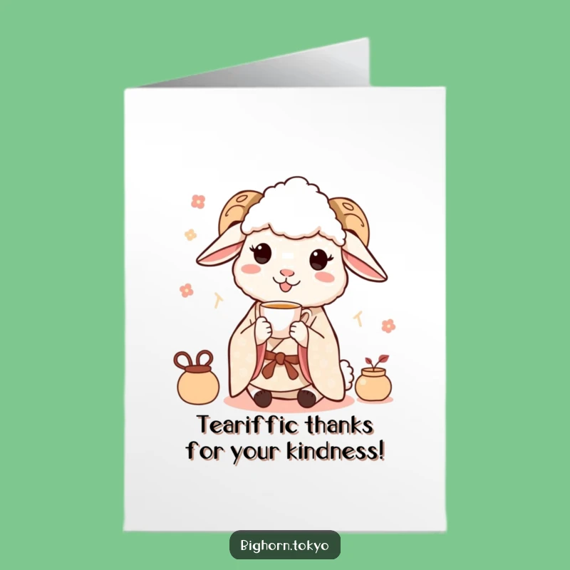 Free Printable Thank You Card: Serene Kimono Sheep Tea for a Grateful Downloadable Gift