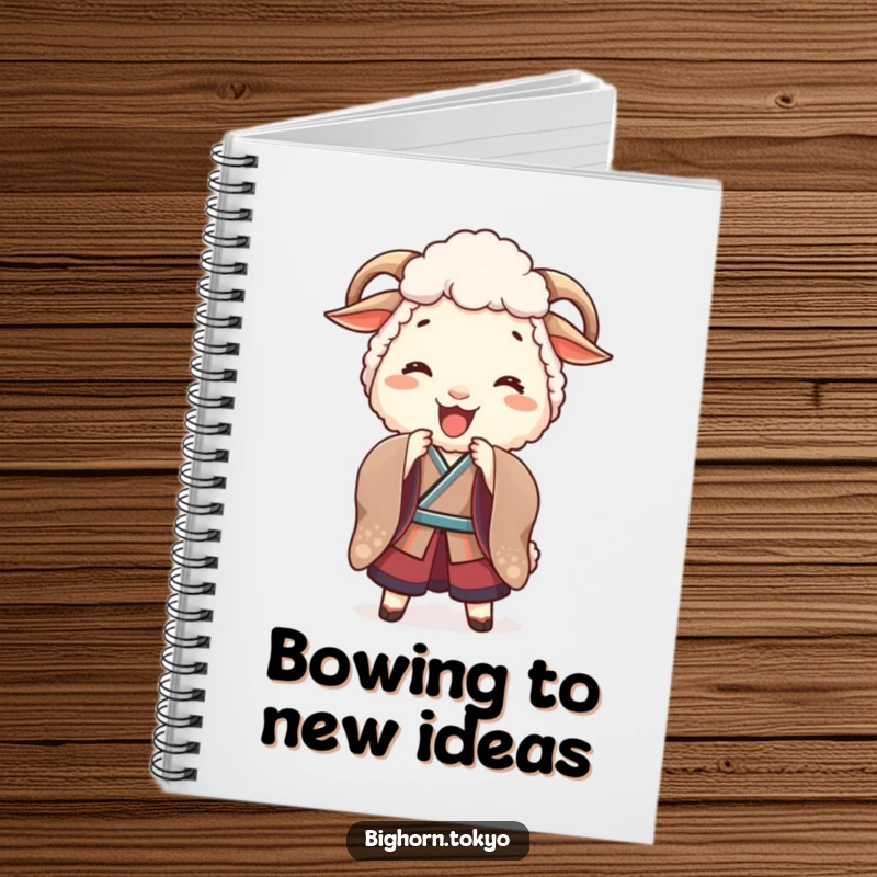 Funny Joyful Sheep Kimono Bow Notebook: A notebook featuring a funny sheep in a kimono bowing playfully, perfect for jotting down happy thoughts.