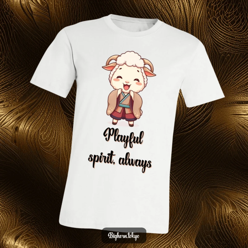 Funny Playful Sheep Kimono Bow T-Shirt: A cute sheep in a kimono bowing playfully, symbolizing joy and lighthearted fun.